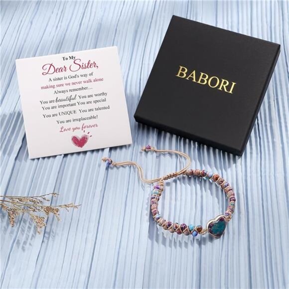 Jasper Heart Bracelet Adjustable Beaded Braided Handmade Jewelry Gift for Women - Picture 7 of 8